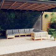Loungeset 10-delig grenenhout grijs