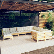 Loungeset 10-delig grenenhout crème kussens