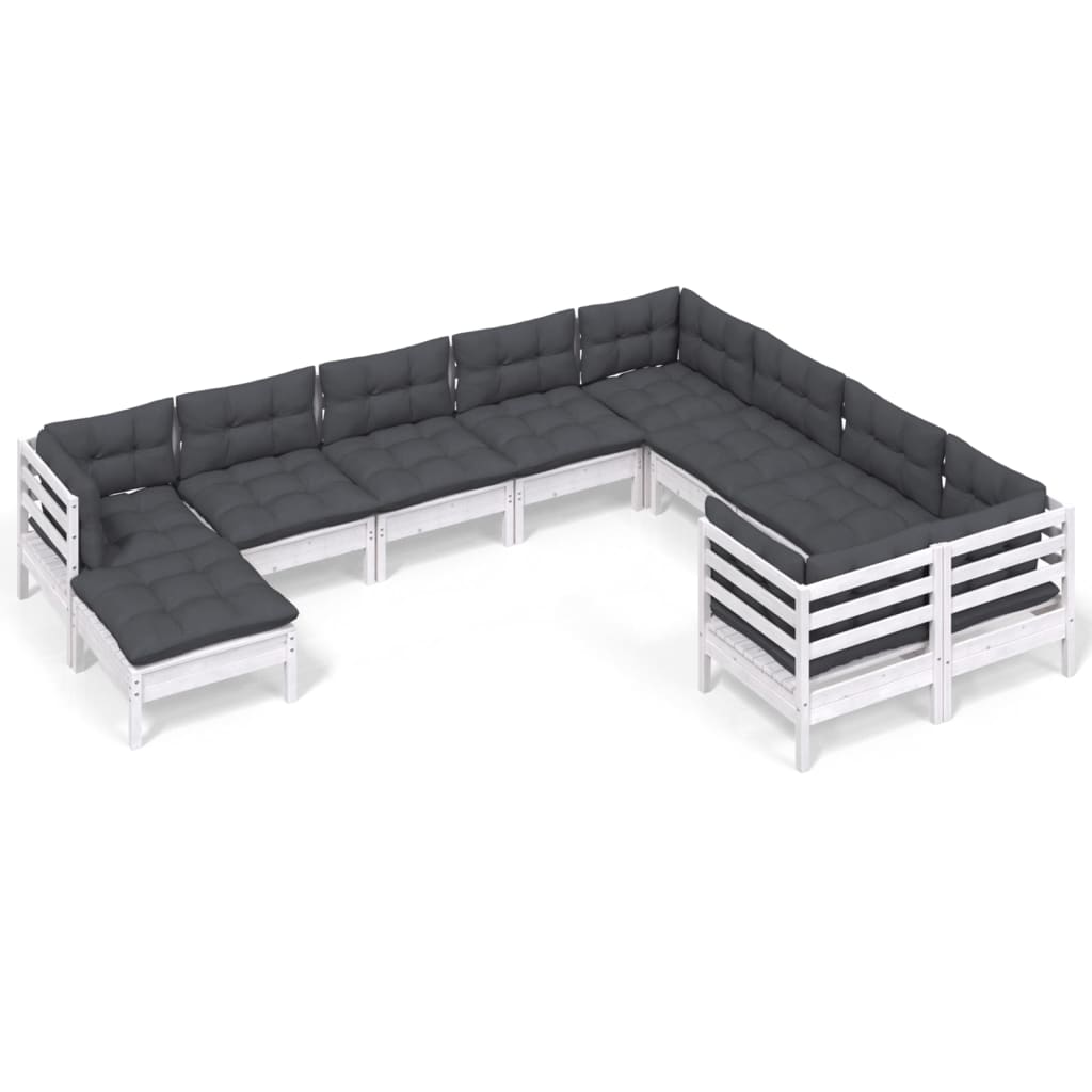 0-Delige Loungeset Met Kussens Grenenhout Wit
