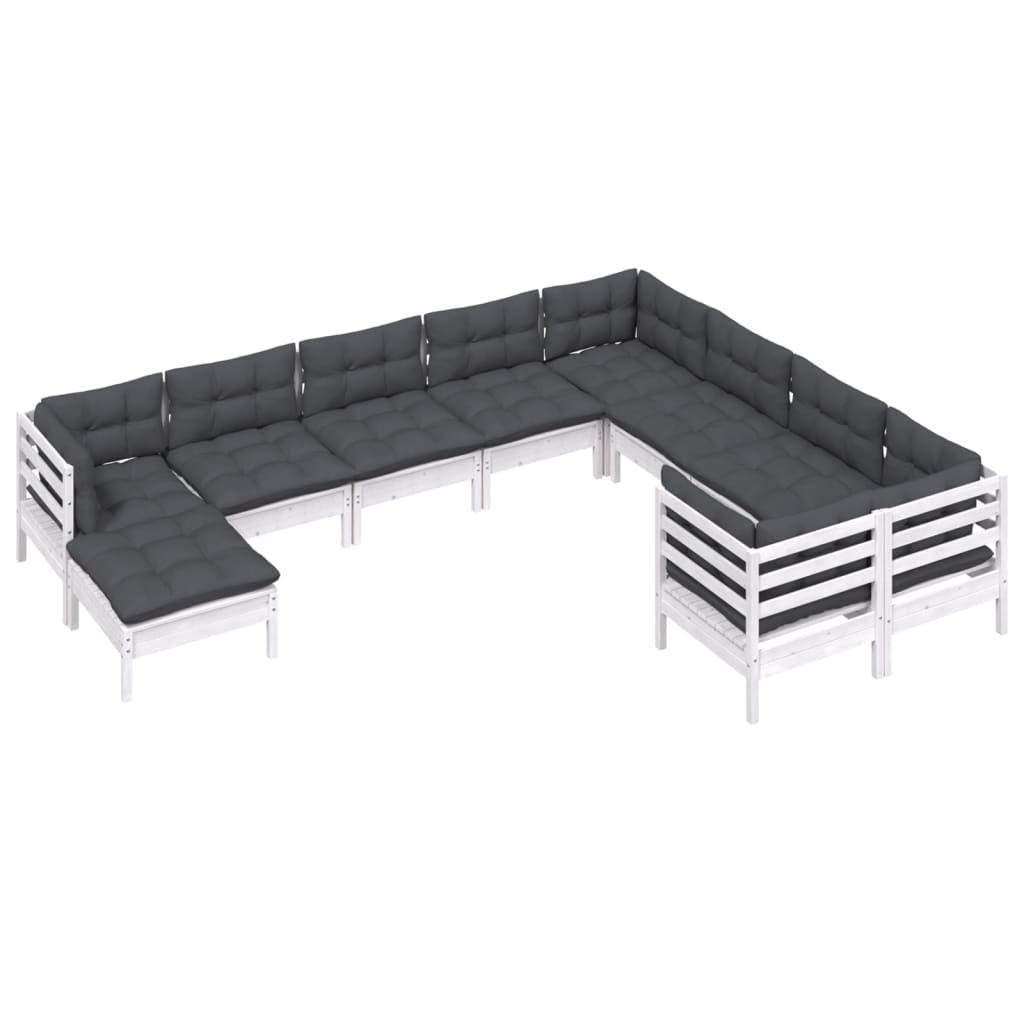 0-Delige Loungeset Met Kussens Grenenhout Wit