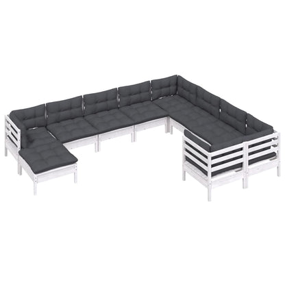 0-Delige Loungeset Met Kussens Grenenhout Wit