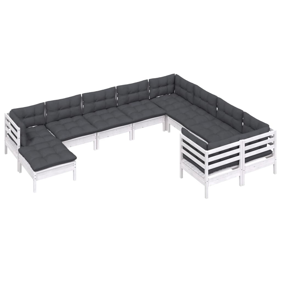 0-Delige Loungeset Met Kussens Grenenhout Wit