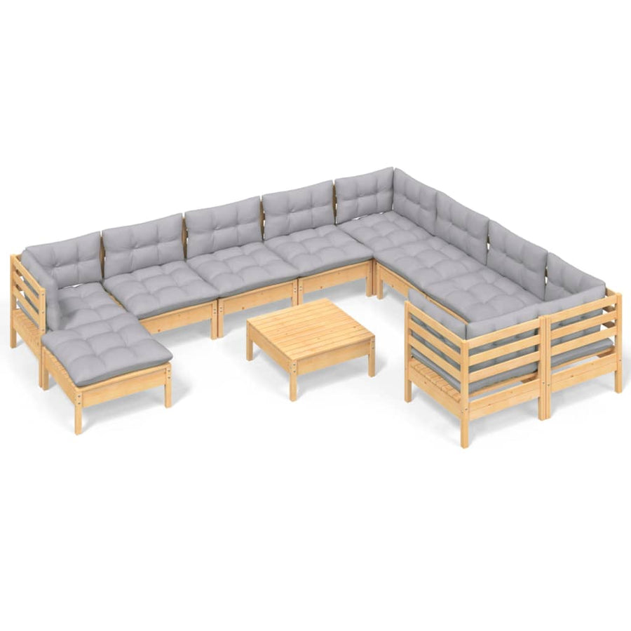 -Delige Loungeset Met Grijze Kussens Grenenhout Bruin en grijs