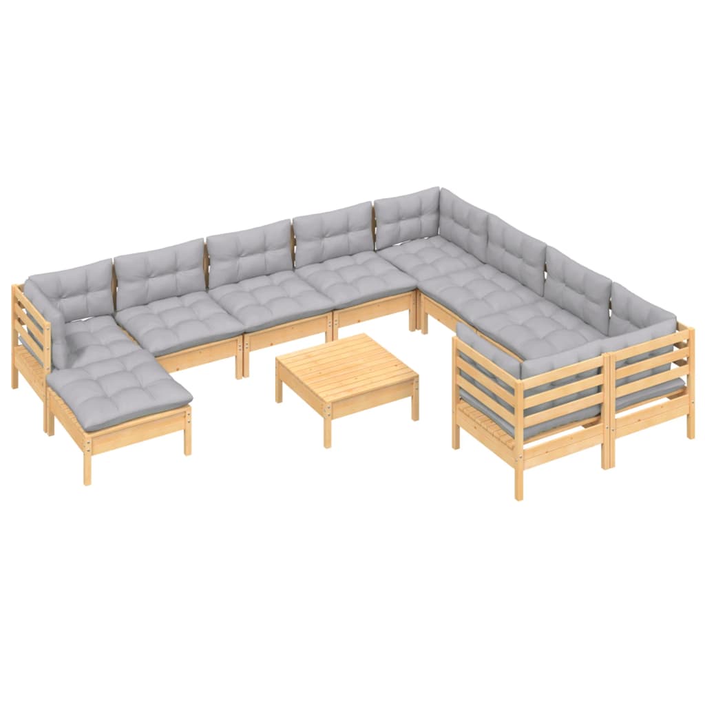 -Delige Loungeset Met Grijze Kussens Grenenhout Bruin en grijs