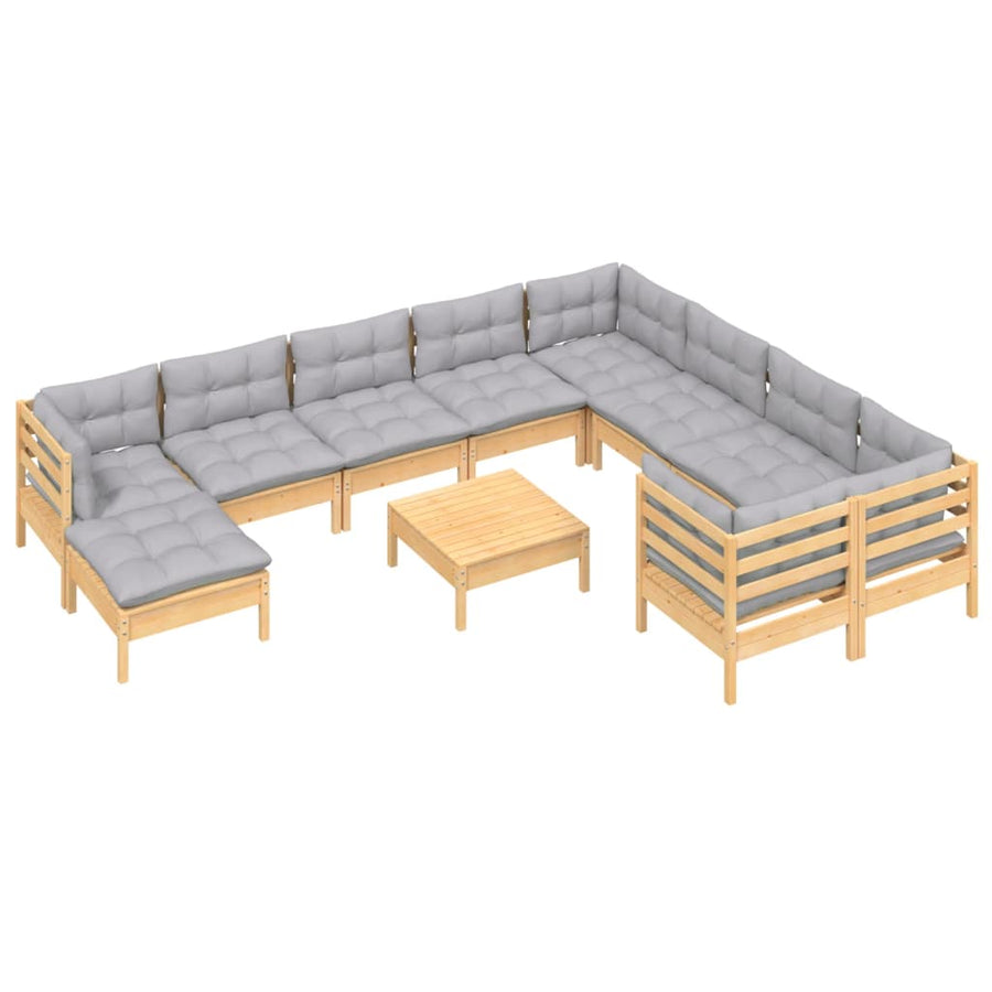 -Delige Loungeset Met Grijze Kussens Grenenhout Bruin en grijs