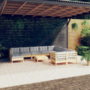 11-piece Lounge Set with Grey Cushions Pine Wood