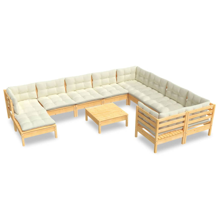 -Delige Loungeset Met Kleurige Kussens Grenenhout Bruin en crème