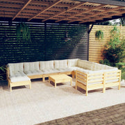 11-piece Pine Lounge Set with Cream Cushions