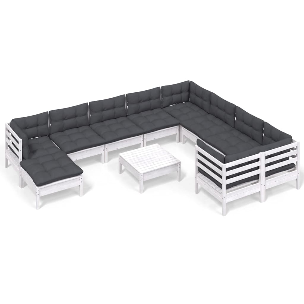-Delige Loungeset Met Kussens Grenenhout Wit