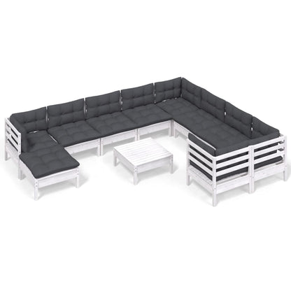-Delige Loungeset Met Kussens Grenenhout Wit