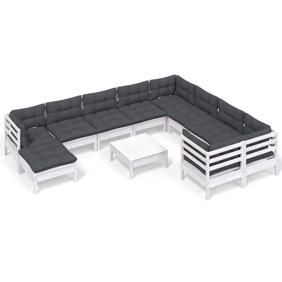 -Delige Loungeset Met Kussens Grenenhout Wit