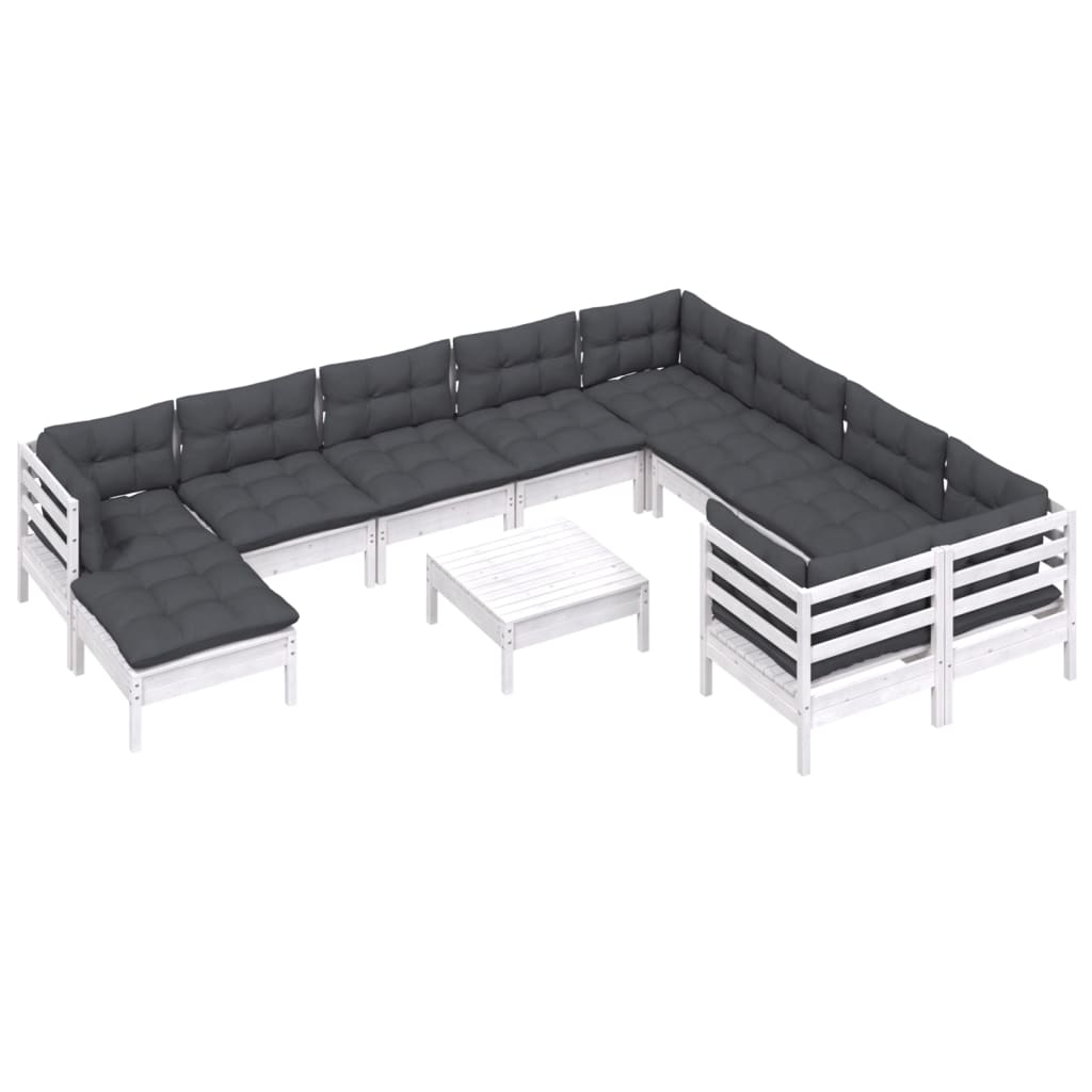 -Delige Loungeset Met Kussens Grenenhout Wit