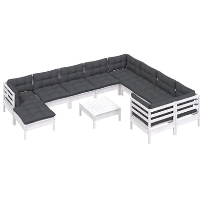 -Delige Loungeset Met Kussens Grenenhout Wit