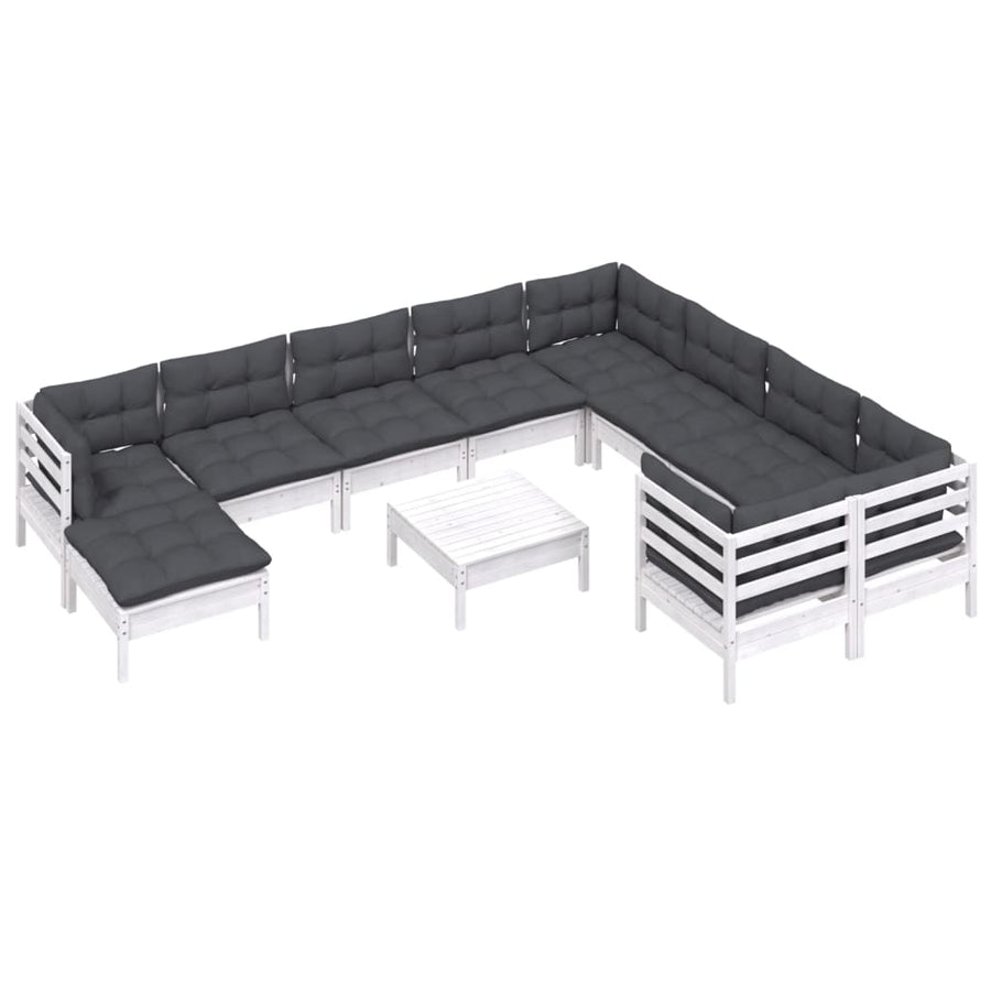 -Delige Loungeset Met Kussens Grenenhout Wit