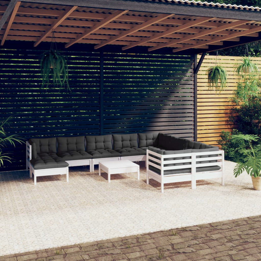 -Delige Loungeset Met Kussens Grenenhout Wit