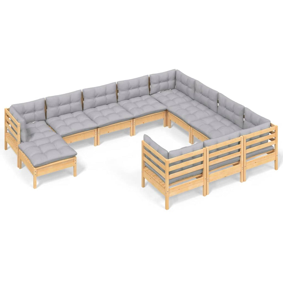 -Delige Loungeset Met Grijze Kussens Grenenhout Bruin en grijs
