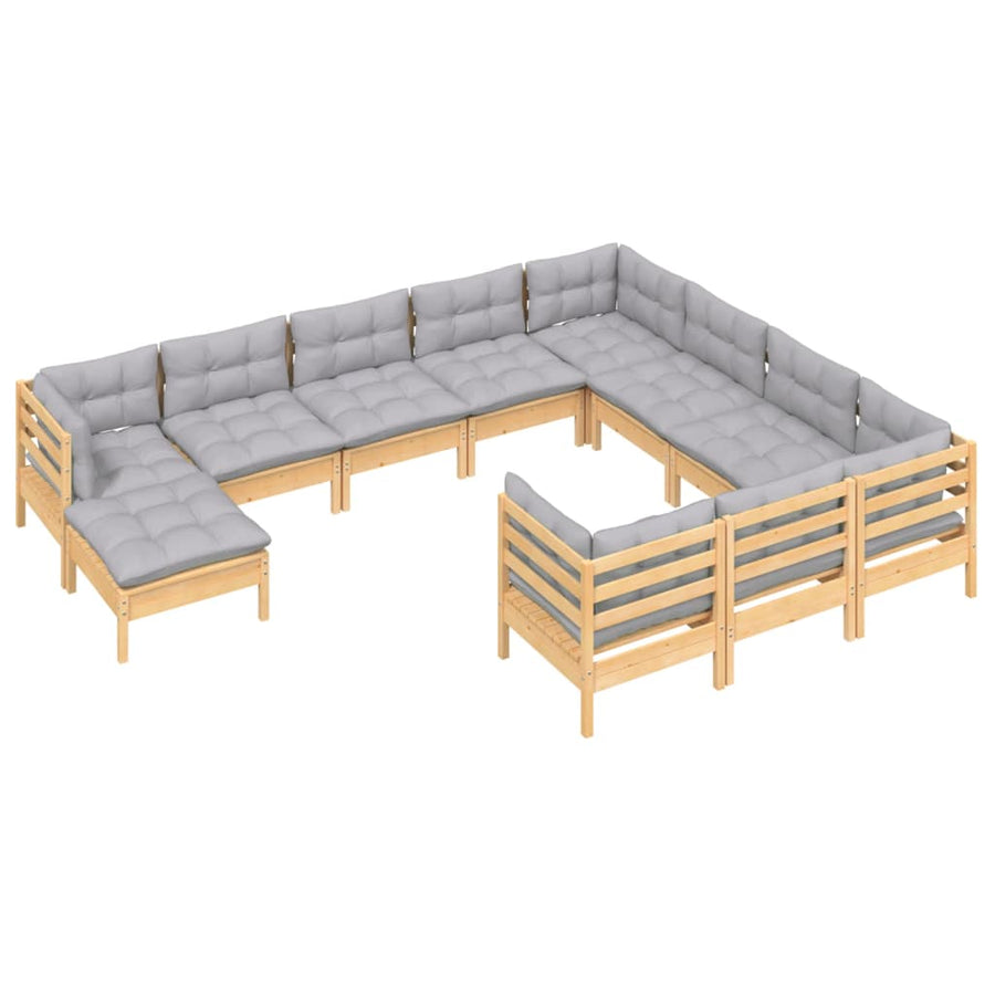 -Delige Loungeset Met Grijze Kussens Grenenhout Bruin en grijs