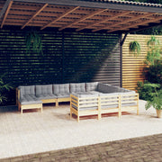 Loungeset 11-delig grenenhout grijs