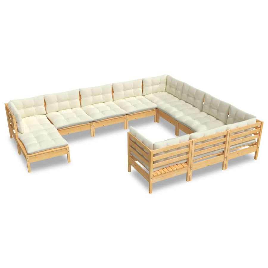 -Delige Loungeset Met Kleurige Kussens Grenenhout Bruin en crème