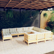 Loungeset 11-delig grenenhout crème kussens