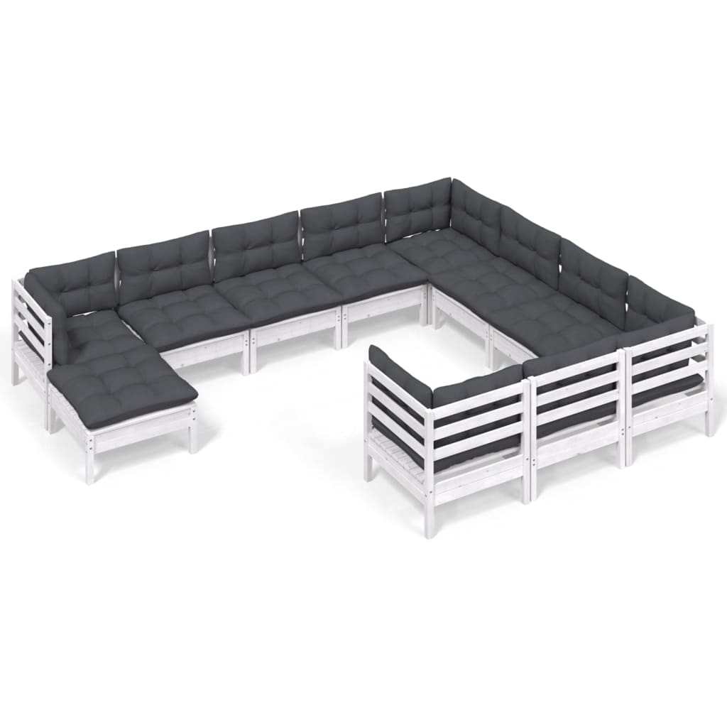 -Delige Loungeset Met Kussens Grenenhout Wit