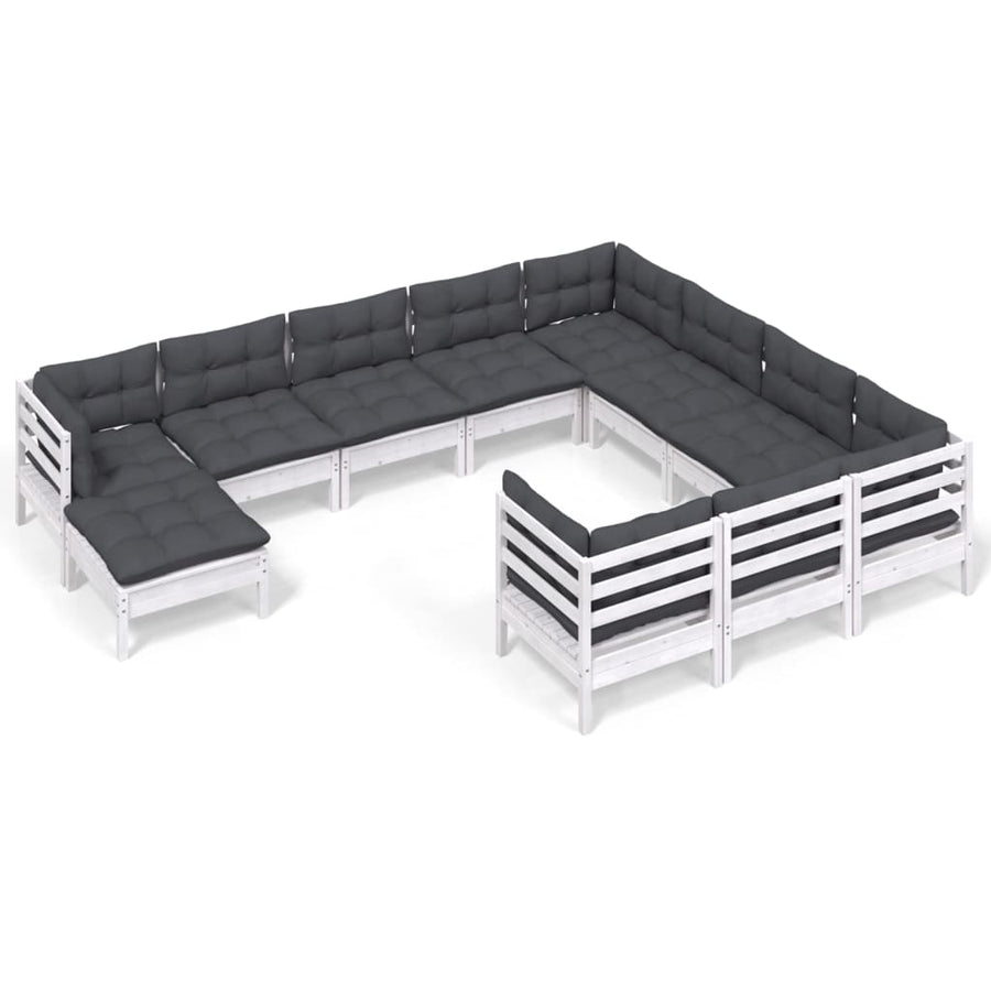 -Delige Loungeset Met Kussens Grenenhout Wit
