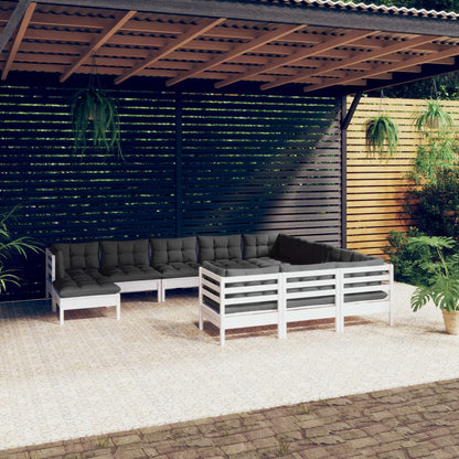 -Delige Loungeset Met Kussens Grenenhout Wit