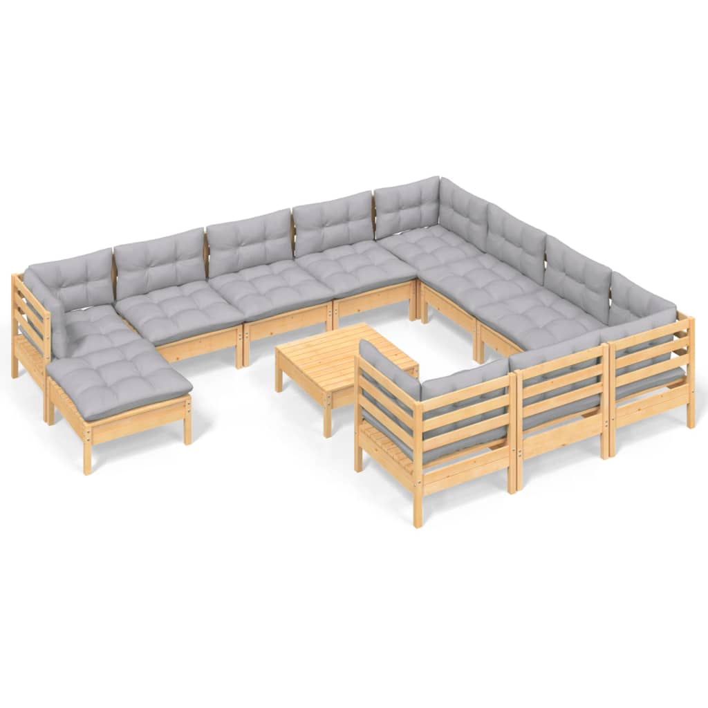 2-Delige Loungeset Met Grijze Kussens Grenenhout Bruin en grijs
