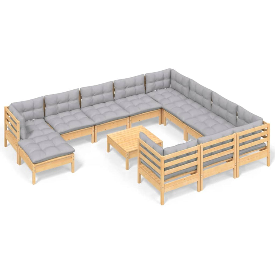 2-Delige Loungeset Met Grijze Kussens Grenenhout Bruin en grijs