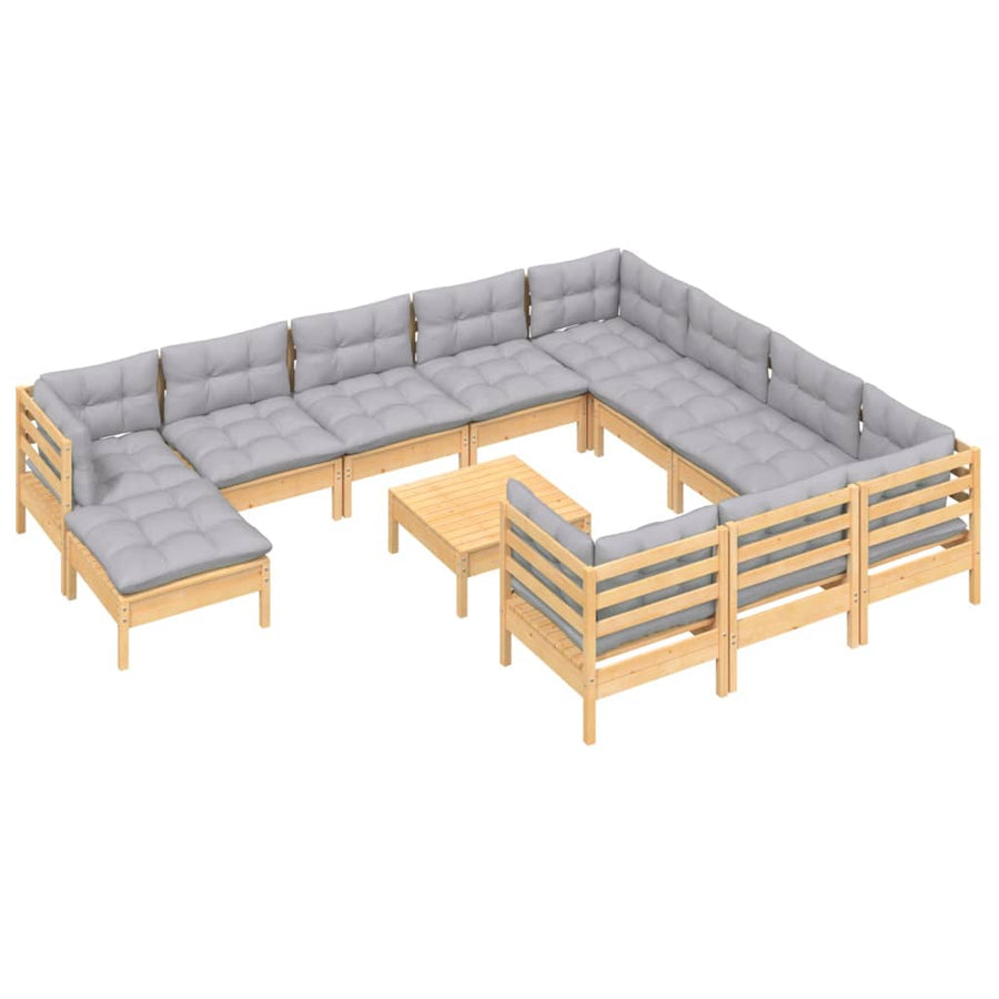 2-Delige Loungeset Met Grijze Kussens Grenenhout Bruin en grijs