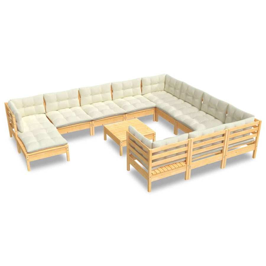 2-Delige Loungeset Met Kleurig Kussens Grenenhout Bruin en crème