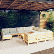 Loungeset 12-delig grenenhout crème