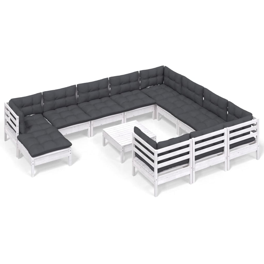 2-Delige Loungeset Met Kussens Grenenhout Wit
