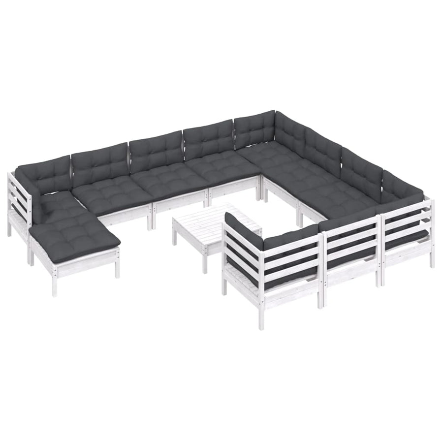 2-Delige Loungeset Met Kussens Grenenhout Wit