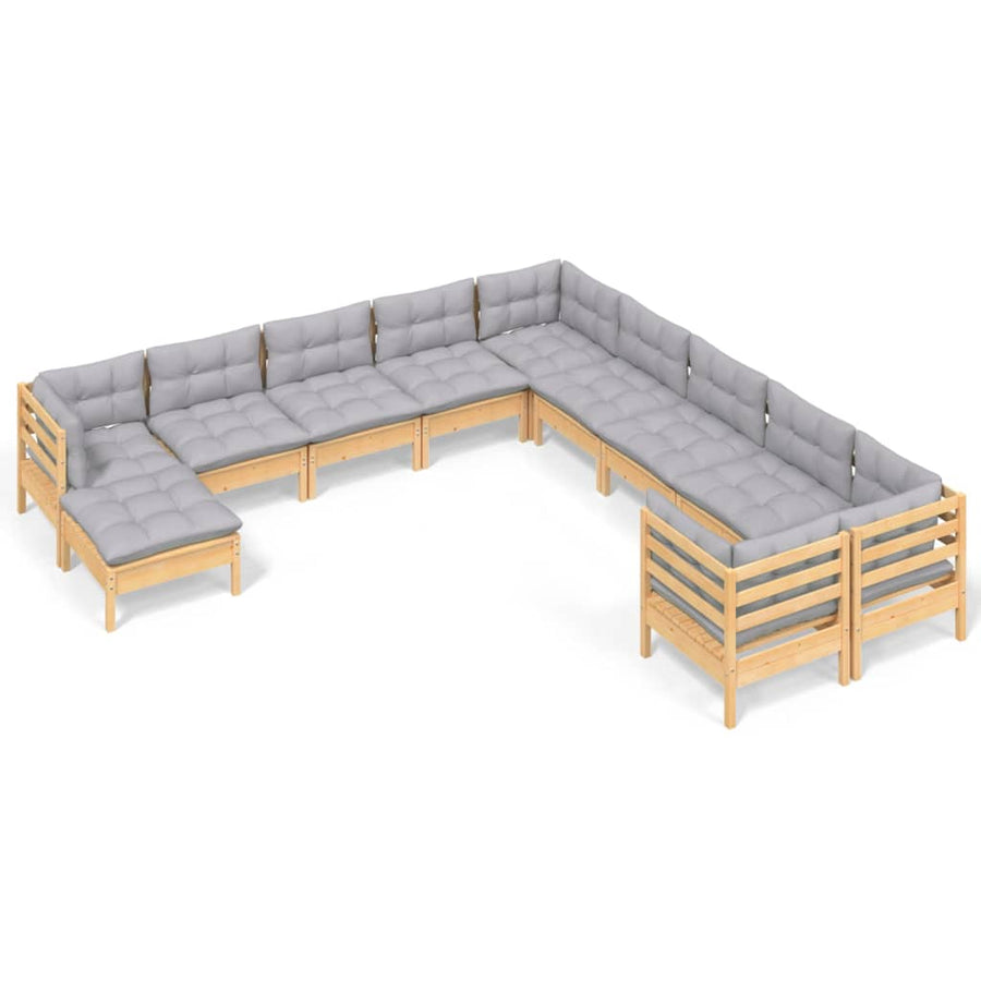 -Delige Loungeset Met Grijze Kussens Grenenhout Bruin en grijs