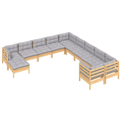 -Delige Loungeset Met Grijze Kussens Grenenhout Bruin en grijs