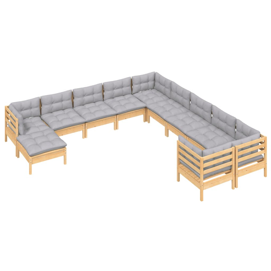 -Delige Loungeset Met Grijze Kussens Grenenhout Bruin en grijs