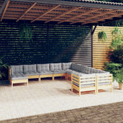 Loungeset 11-delig grenenhout grijs