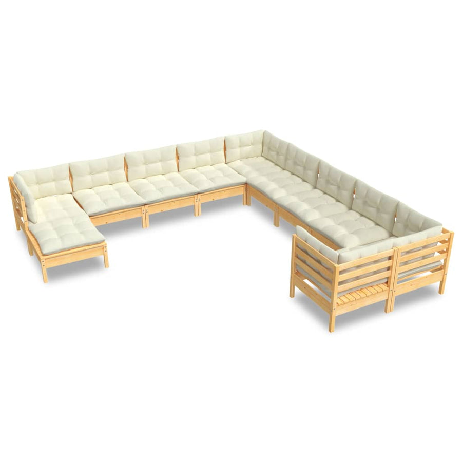 -Delige Loungeset Met Kleurige Kussens Grenenhout Bruin en crème