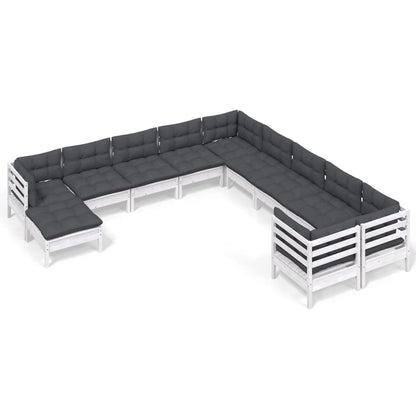 -Delige Loungeset Met Kussens Grenenhout Wit