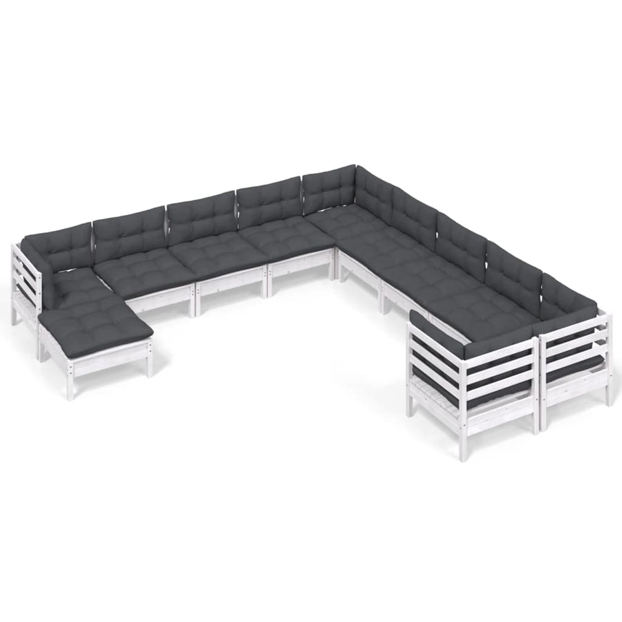 -Delige Loungeset Met Kussens Grenenhout Wit