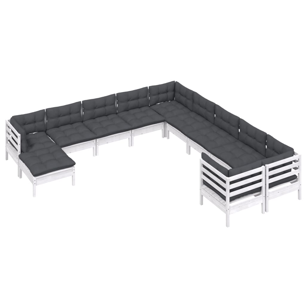 -Delige Loungeset Met Kussens Grenenhout Wit