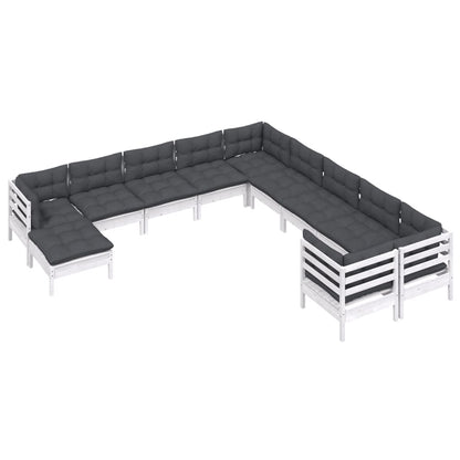 -Delige Loungeset Met Kussens Grenenhout Wit