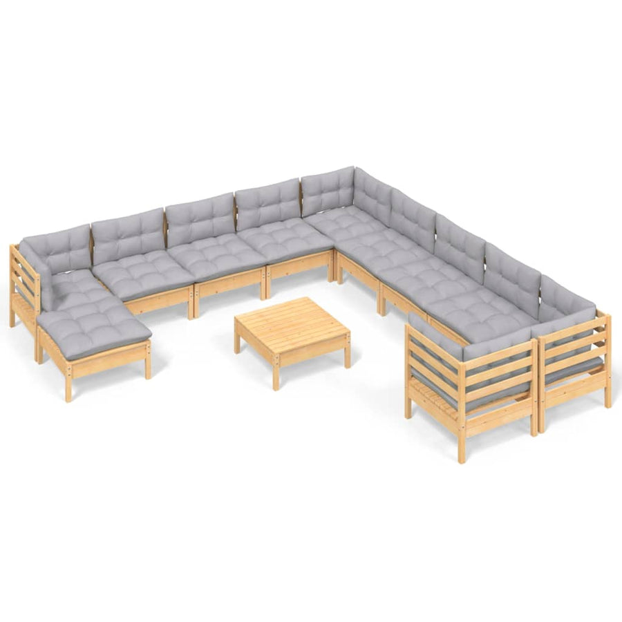 2-Delige Loungeset Met Grijze Kussens Grenenhout Bruin en grijs