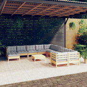 Loungeset 12-delig grenenhout grijs