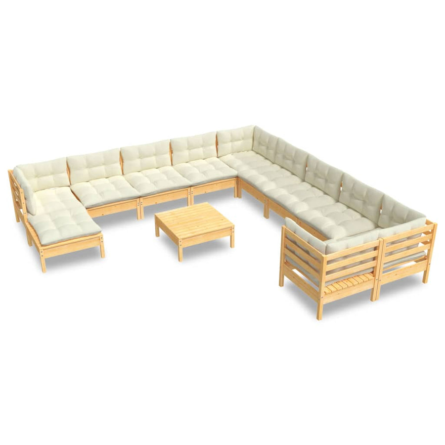 2-Delige Loungeset Met Kleurig Kussens Grenenhout Bruin en crème