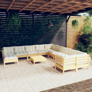 Loungeset 12-delig grenenhout crèmekleurig