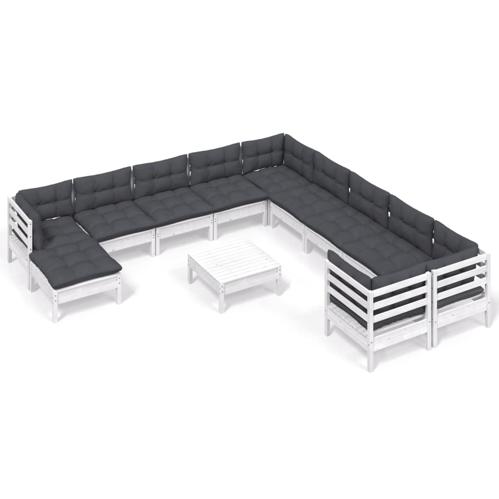2-Delige Loungeset Met Kussens Grenenhout Wit