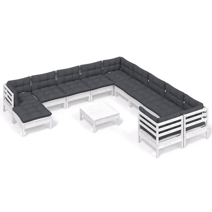 2-Delige Loungeset Met Kussens Grenenhout Wit