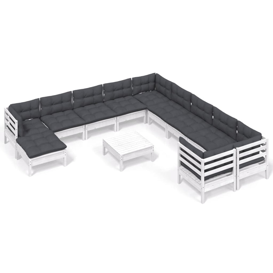 2-Delige Loungeset Met Kussens Grenenhout Wit